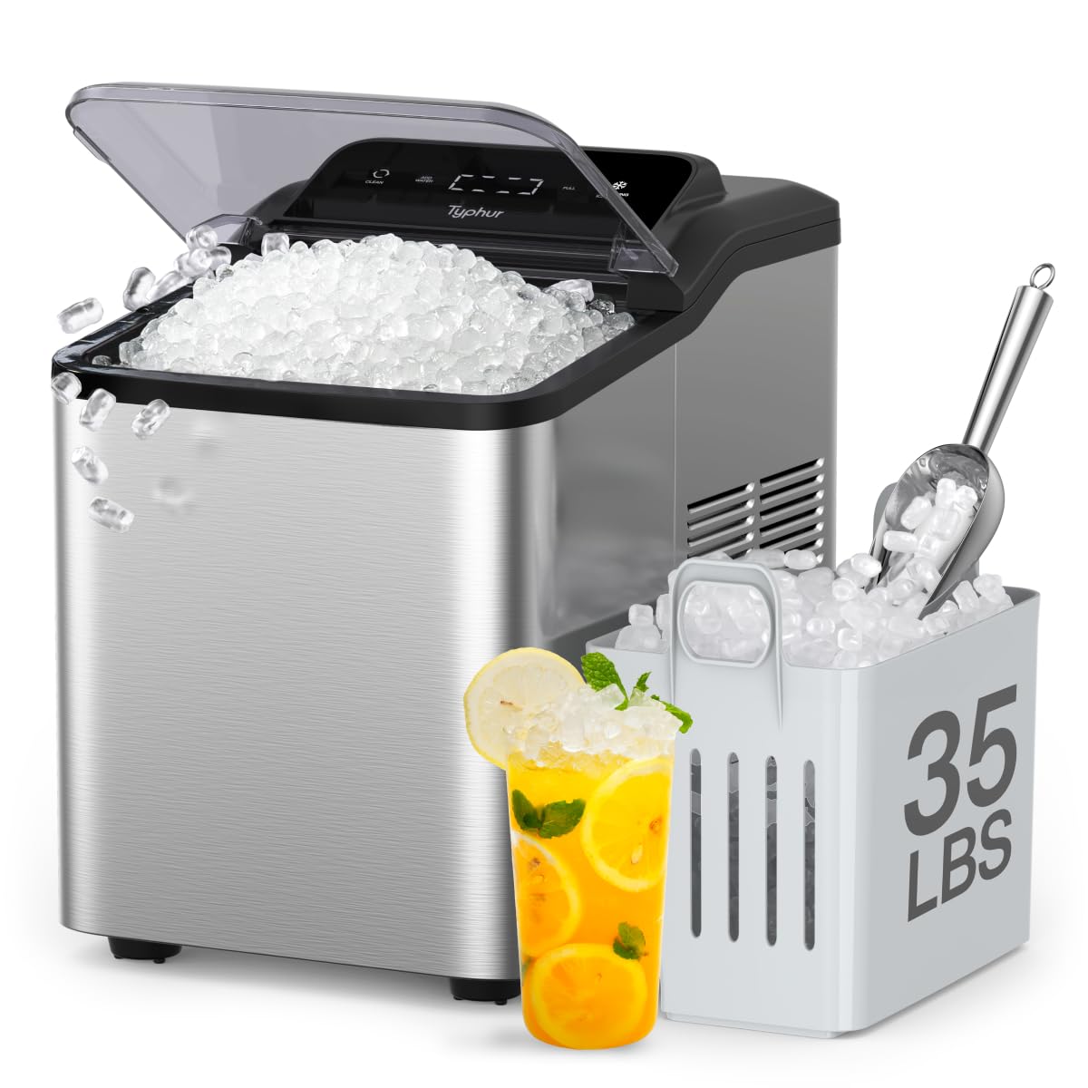 Fast Nugget Ice Maker Countertop with Self-Cleaning Pump