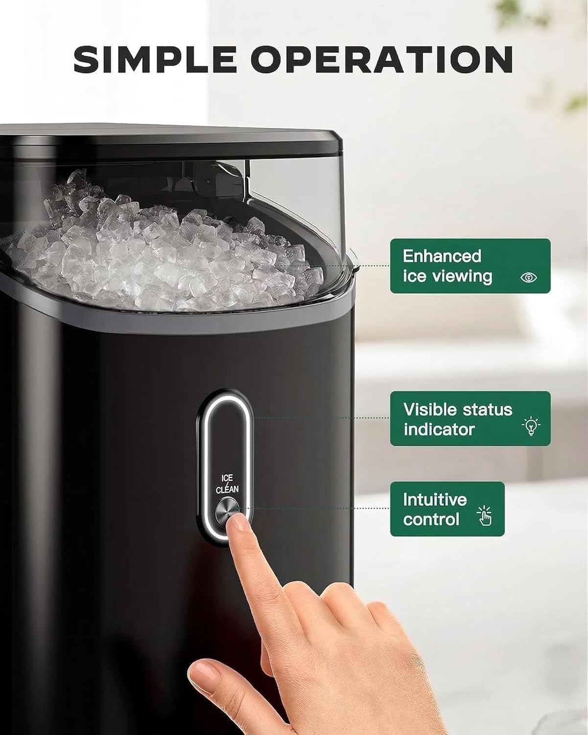 Nugget Ice Maker Countertop, Pebble Ice Maker with Soft Chewable Ice
