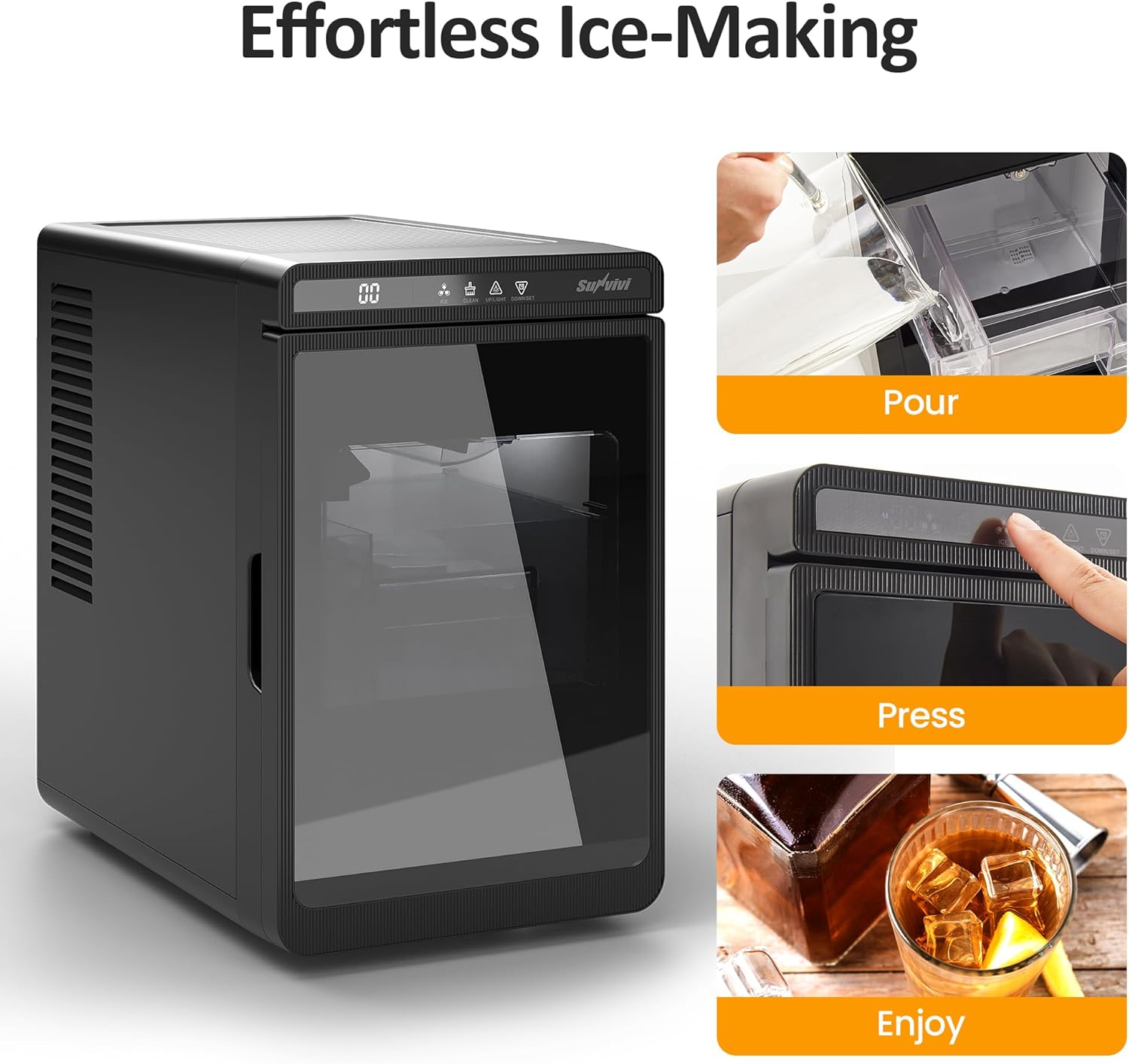 Clear Ice Maker, Countertop Ice Machine with 1.6" Square Ice Cubes