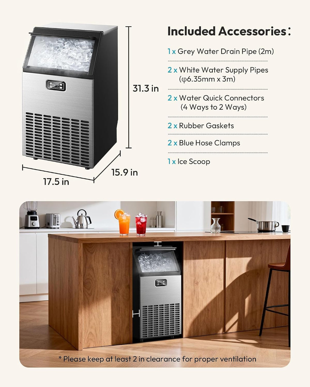Commercial Ice Maker Machine - 100lbs Daily Production