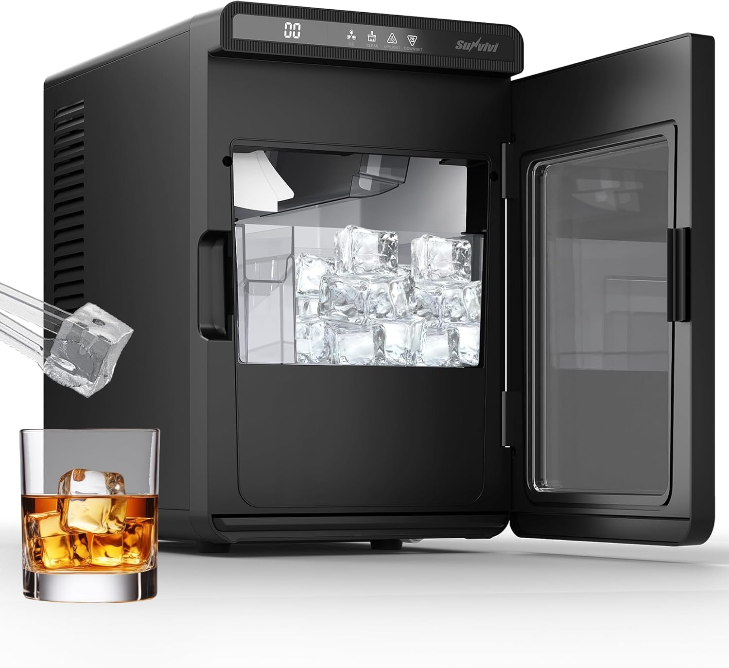 Clear Ice Maker, Countertop Ice Machine with 1.6" Square Ice Cubes