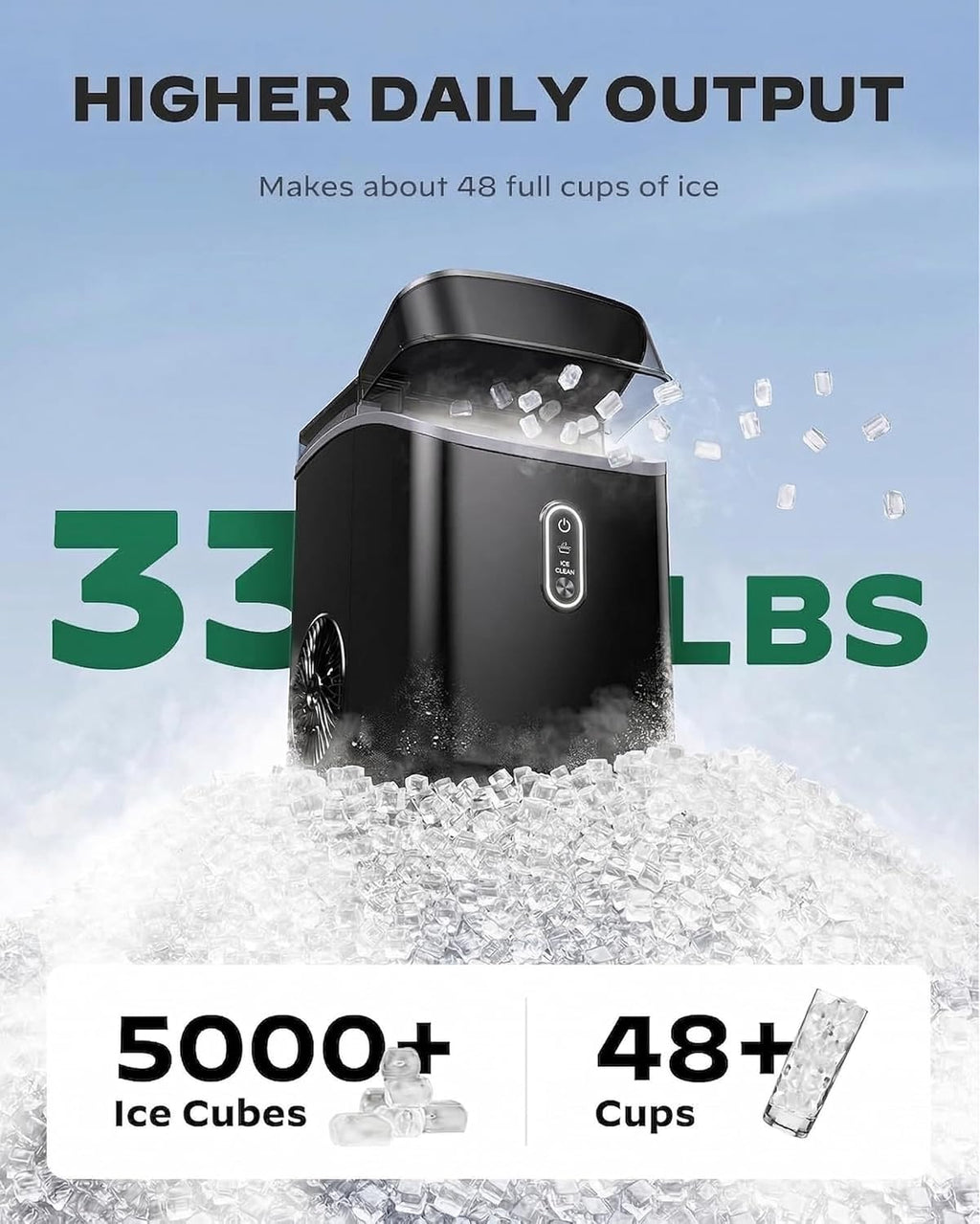 Nugget Ice Maker Countertop, Pebble Ice Maker with Soft Chewable Ice