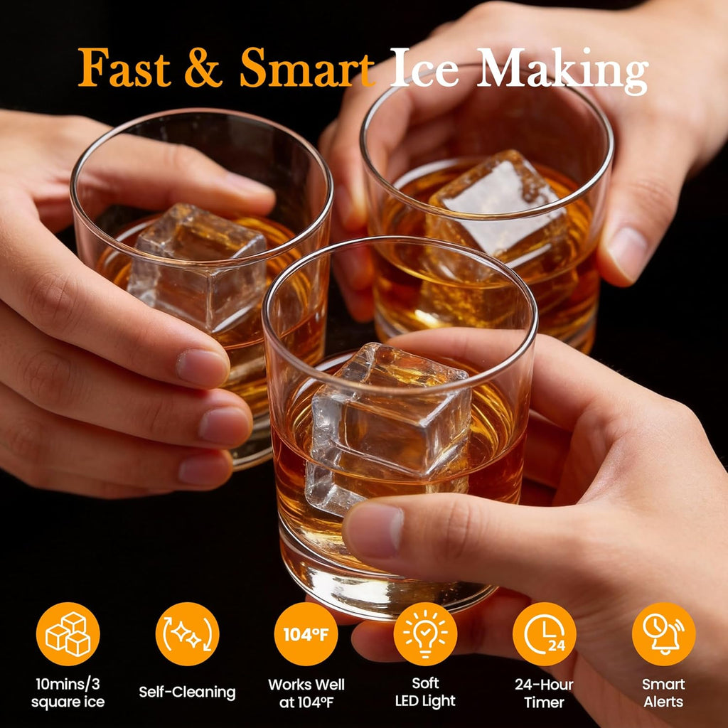 Clear Ice Maker, Countertop Ice Machine with 1.6" Square Ice Cubes